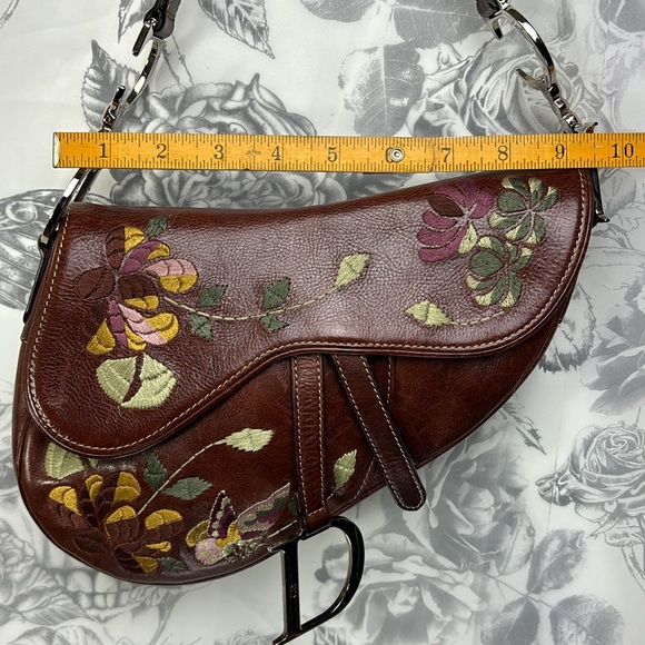 Christian Dior Vintage Y2k Era Brown Leather Embroidered Saddlebag Handbag - Picture 13 of 14